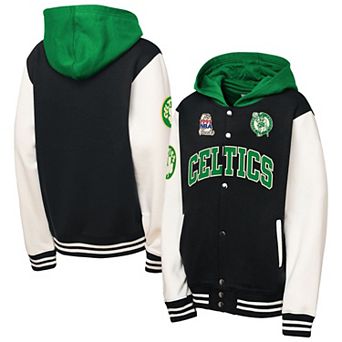Youth Mitchell & Ness Black Boston Celtics Hardwood Classics Courtside Fleece Full-Snap Hoodie Jacket