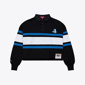 Women's Mitchell & Ness Black Detroit Lions Cropped Long-Sleeve Rugby Polo
