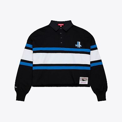 Women's Mitchell & Ness Black Detroit Lions Cropped Long Sleeve Rugby Polo