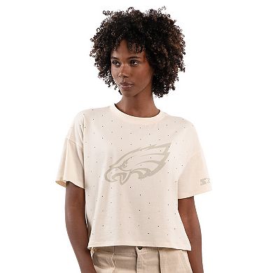 Women's Starter Cream Philadelphia Eagles Rhinestone Sprinkle Boxy Cropped T-Shirt