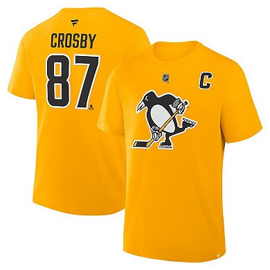 Men's Fanatics Sidney Crosby Gold Pittsburgh Penguins Alternate Authentic Stack Name & Number T-Shirt