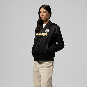 Women's Mitchell & Ness Black Pittsburgh Steelers Full-Snap Satin Jacket