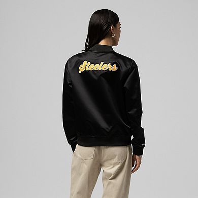 Women's Mitchell & Ness Black Pittsburgh Steelers Full-Snap Satin Jacket