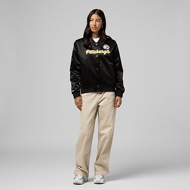 Women's Mitchell & Ness Black Pittsburgh Steelers Full-Snap Satin Jacket