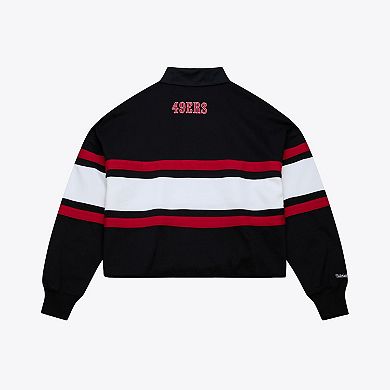Women's Mitchell & Ness Black San Francisco 49ers Cropped Long Sleeve Rugby Polo