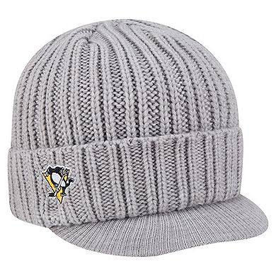 Men's New Era Heather Gray Pittsburgh Penguins Cuffed Knit Hat with Visor