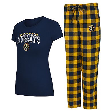 Women's Concepts Sport Navy/Gold Denver Nuggets Avondale T-Shirt & Pants Flannel PJ Set
