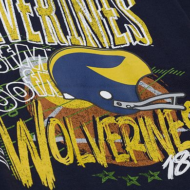 Men's Mitchell & Ness Navy Michigan Wolverines Half Time Fleece Crewneck Sweatshirt