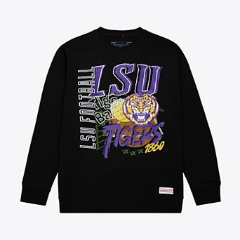 Men's Mitchell & Ness Black LSU Tigers Half Time Fleece Crewneck Sweatshirt