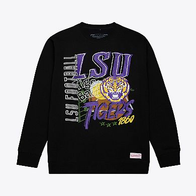 Men's Mitchell & Ness Black LSU Tigers Half Time Fleece Crewneck Sweatshirt