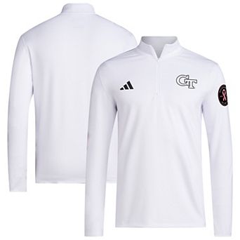 Men's adidas White Georgia Tech Yellow Jackets Wear Pink Quarter-Zip Pullover