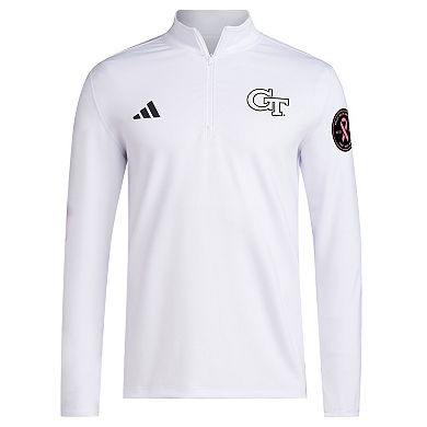 Men's adidas White Georgia Tech Yellow Jackets Wear Pink Quarter-Zip Pullover