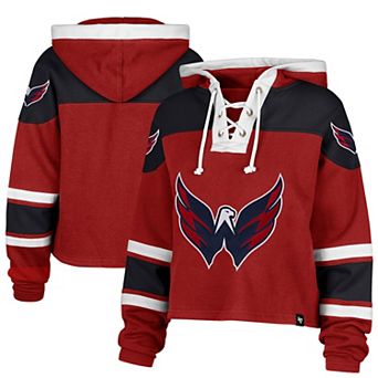 Women's '47 Red Washington Capitals Cropped Lacer Hoodie