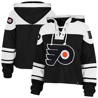 Women's '47 Black Philadelphia Flyers Cropped Lacer Hoodie