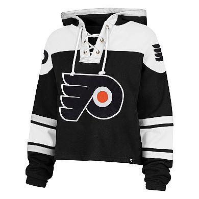 Women's '47 Black Philadelphia Flyers Cropped Lacer Hoodie