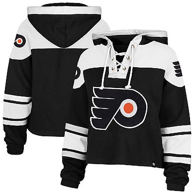 Women's '47 Black Philadelphia Flyers Cropped Lacer Hoodie