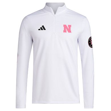 Men's adidas White Nebraska Huskers Wear Pink Quarter-Zip Pullover