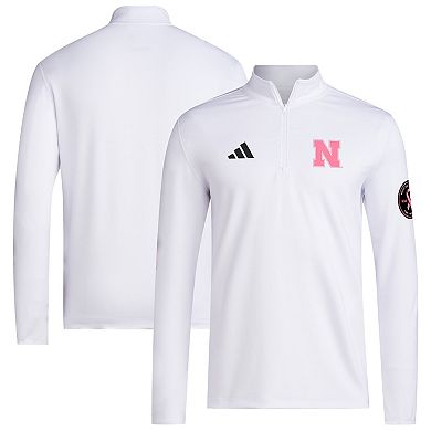 Men's adidas White Nebraska Huskers Wear Pink Quarter-Zip Pullover