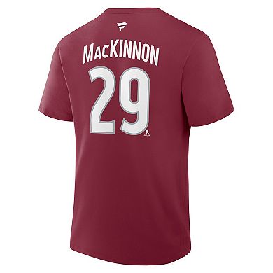 Men's Fanatics Nathan MacKinnon Burgundy Colorado Avalanche Authentic Stack Name & Number T-Shirt