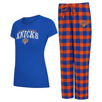 Women's Concepts Sport Blue/Orange New York Knicks Avondale T-Shirt & Pants Flannel PJ Set