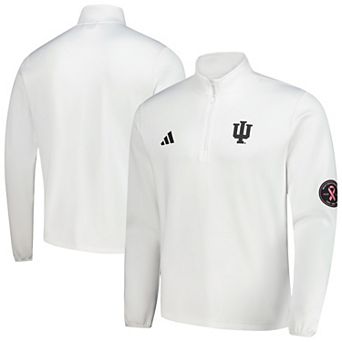 Men's adidas White Indiana Hoosiers Wear Pink Quarter-Zip Pullover