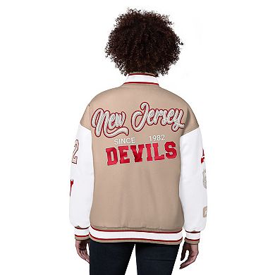 Women's Starter Natural New Jersey Devils Free Ball Varsity Jacket