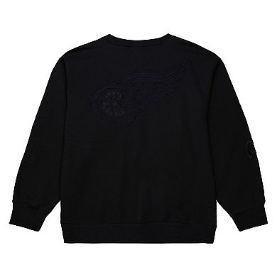 Men's Mitchell & Ness Black Detroit Red Wings Phantom Fleece Crew Neck Sweatshirt