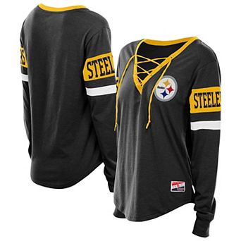 Women's New Era Black Pittsburgh Steelers Throwback Lace-Up Long-Sleeve T-Shirt