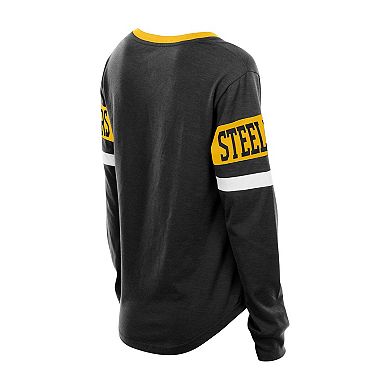 Women's New Era Black Pittsburgh Steelers Throwback Lace-Up Long-Sleeve T-Shirt