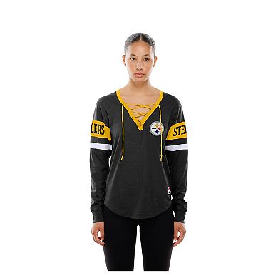 Women's New Era Black Pittsburgh Steelers Throwback Lace-Up Long-Sleeve T-Shirt