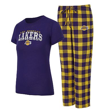 Women's Concepts Sport Purple/Gold Los Angeles Lakers Avondale T-Shirt & Pants Flannel PJ Set