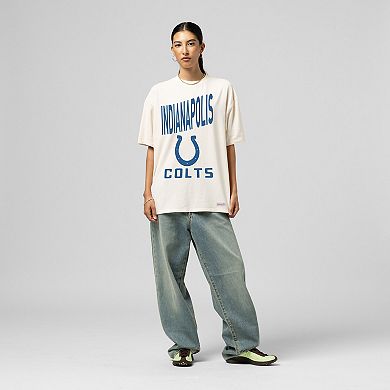 Women's Mitchell & Ness Cream Indianapolis Colts Logo Rise Boyfriend T-Shirt