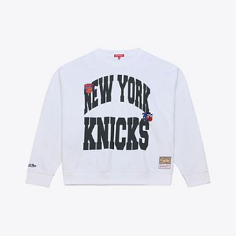 Women's Mitchell & Ness White New York Knicks Lightweight Block Letter Sweatshirt