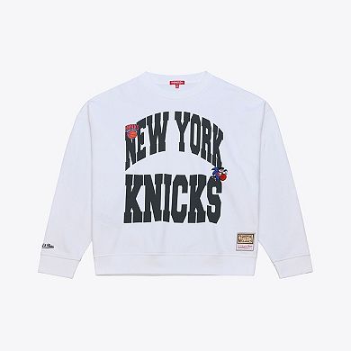 Women's Mitchell & Ness White New York Knicks Lightweight Block Letter Sweatshirt