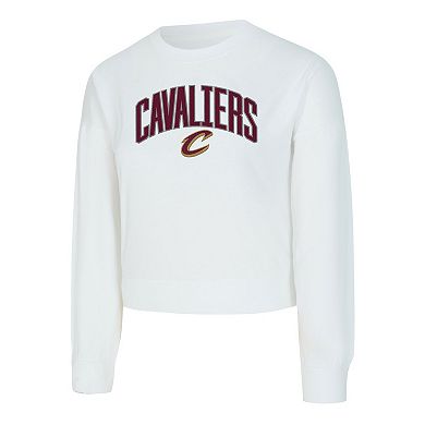 Women's Concepts Sport White Cleveland Cavaliers Laney Chenille Cropped Long Sleeve T-Shirt