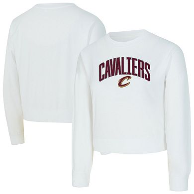 Women's Concepts Sport White Cleveland Cavaliers Laney Chenille Cropped Long Sleeve T-Shirt