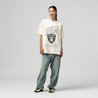 Women's Mitchell & Ness Cream Las Vegas Raiders Logo Rise Boyfriend T-Shirt