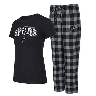 Women's Concepts Sport Black/Silver San Antonio Spurs Avondale T-Shirt & Pants Flannel PJ Set