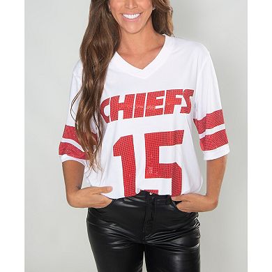 Women's Cuce White Kansas City Chiefs Crystal V-Neck Tunic