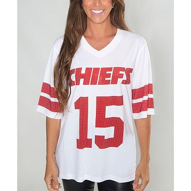 Women's Cuce White Kansas City Chiefs Crystal V-Neck Tunic