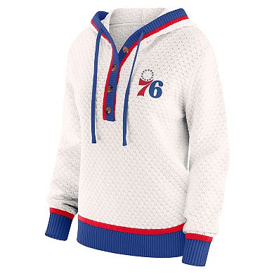 Women's WEAR by Erin Andrews Cream Philadelphia 76ers Plus Size Hoodie Sweater