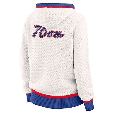Women's WEAR by Erin Andrews Cream Philadelphia 76ers Plus Size Hoodie Sweater