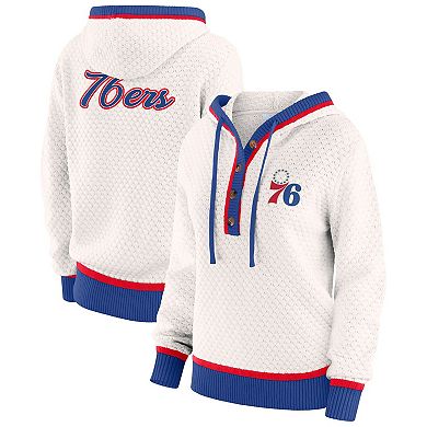Women's WEAR by Erin Andrews Cream Philadelphia 76ers Plus Size Hoodie Sweater