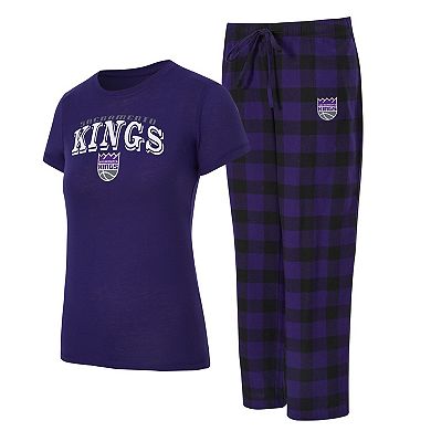 Women's Concepts Sport Purple/Black Sacramento Kings Avondale T-Shirt & Pants Flannel PJ Set
