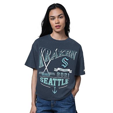 Women's Starter Deep Sea Blue Seattle Kraken Oversized Hall of Fame T-Shirt