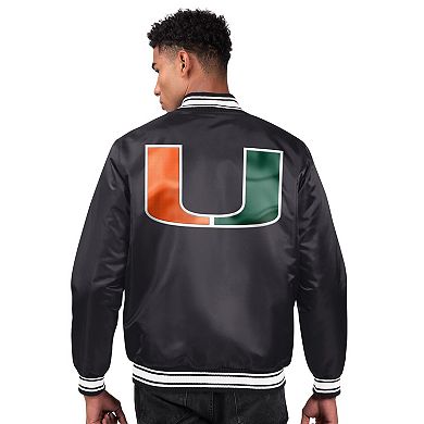 Men's Starter Black Miami Hurricanes Two-Hit Satin Varsity Full-Snap Jacket