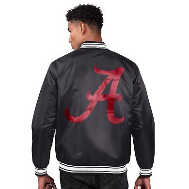 Men's Starter Black Alabama Crimson Tide Two-Hit Satin Varsity Full-Snap Jacket