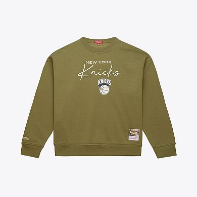 Women's Mitchell & Ness Olive New York Knicks Lightweight Script Sweatshirt