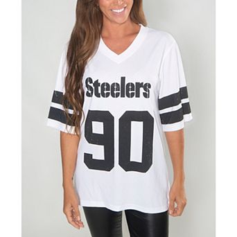 Women's Cuce T.J. Watt White Pittsburgh Steelers Crystal V-Neck Tunic