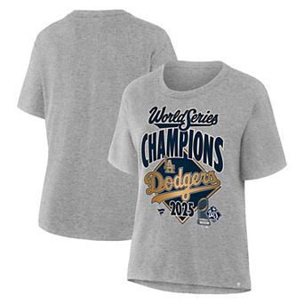 Women's Fanatics Heather Gray Los Angeles Dodgers 2025 World Series Champions Locker Room Replica T-Shirt
